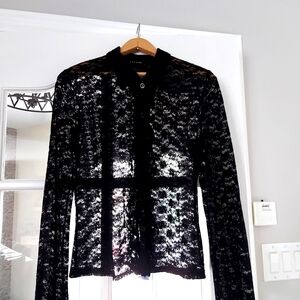 Chic Black Lace Button-Up Top